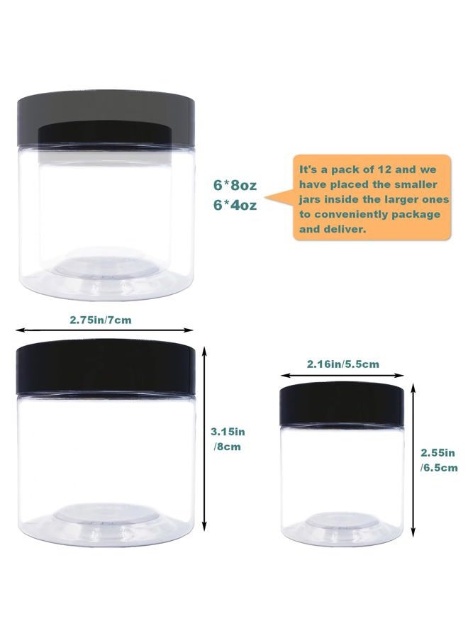 hodooly 8 oz Plastic Containers with Lids and 4oz Small Containers (Set of 12) Plastic Jars with Lids Cosmetic Jar for Body Butter, Bath Salt, Slime and Beauty Product - Image 2