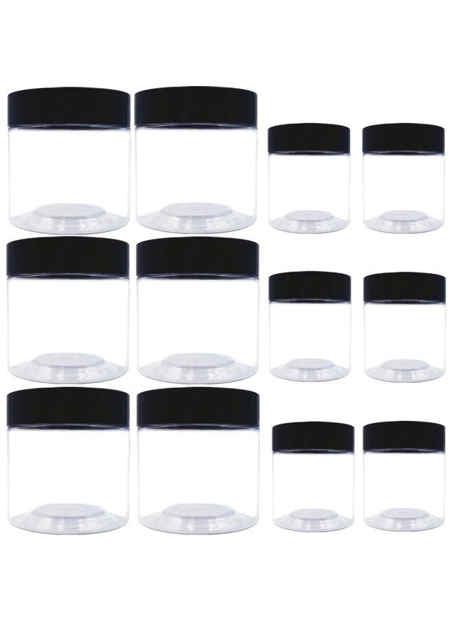 hodooly 8 oz Plastic Containers with Lids and 4oz Small Containers (Set of 12) Plastic Jars with Lids Cosmetic Jar for Body Butter, Bath Salt, Slime and Beauty Product - Image 1