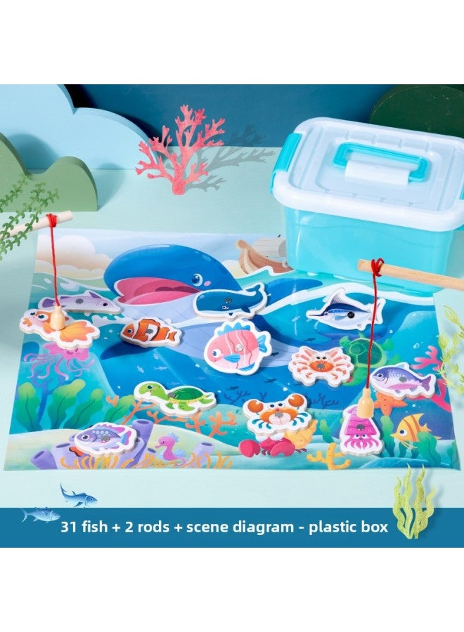 Loquat # @ Magnetic Fishing Toy Children 1-3 Years Old 2-2 Years Old And A Half Boys And Girls 6 Children Baby Gift-Color:¥¥¥double-sided-large Magnetic-(portable) Storage Box 【31 Fish + 2 Rods + Scene Pic - Image 1