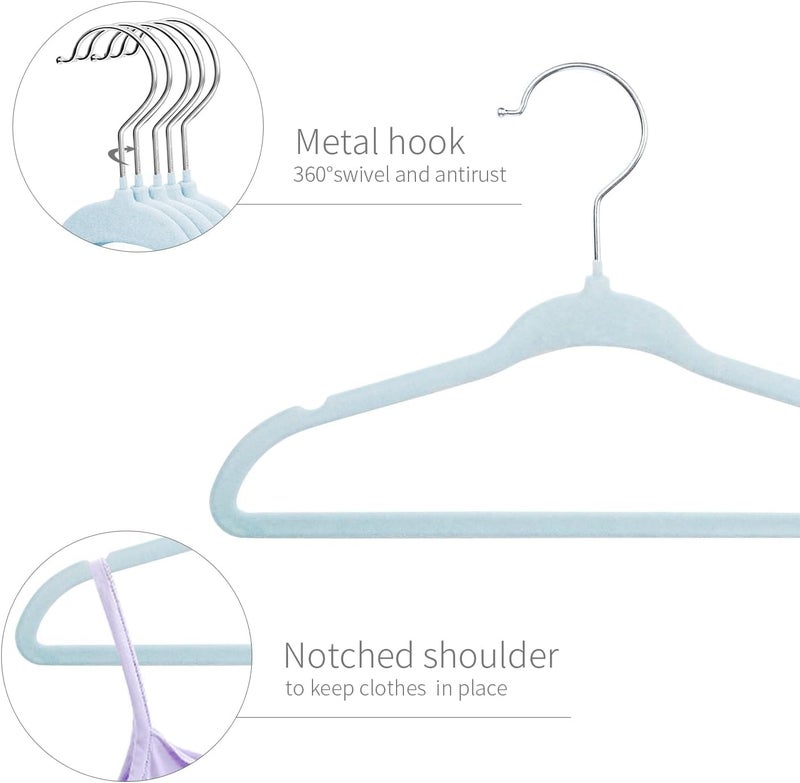 ManGotree 10 Pack (28cm) Baby Velvet Hangers, Infant and Toddler Hangers, No-Slip Children Hangers, Ultra-Slim Space Saving Kids Hangers, Sturdy &urable Clothes Hangers. (Blue) - Image 3