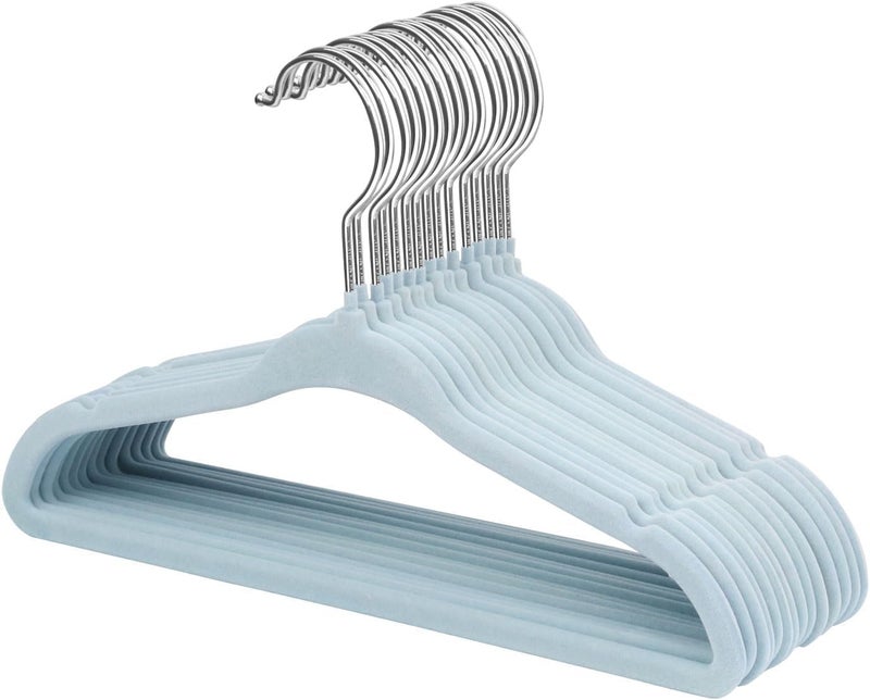 ManGotree 10 Pack (28cm) Baby Velvet Hangers, Infant and Toddler Hangers, No-Slip Children Hangers, Ultra-Slim Space Saving Kids Hangers, Sturdy &urable Clothes Hangers. (Blue) - Image 1