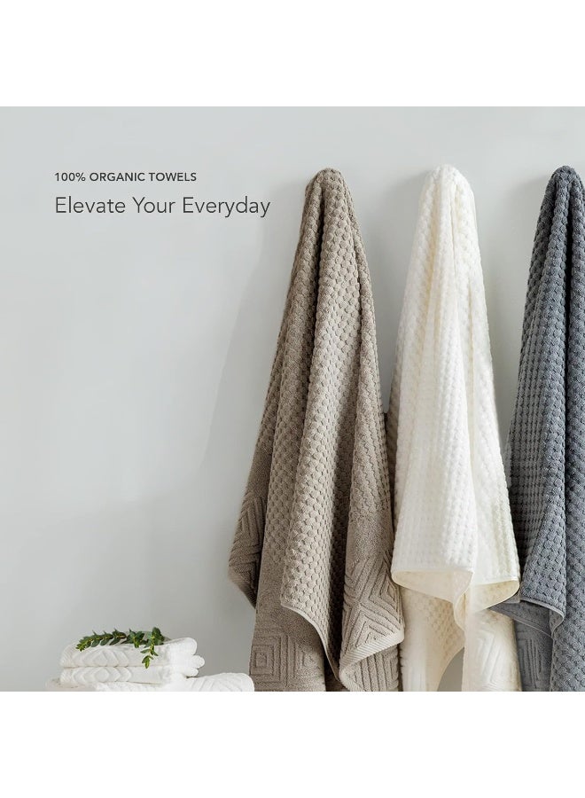TexereSilk Texere 100 Organic Cotton Diamond Jacquard 700 GSM Luxury Bath Towel Sets  Ultra Soft and Absorbent Hotel and Spa Quality Diamond Bright White 2 Bath Towels - Image 3