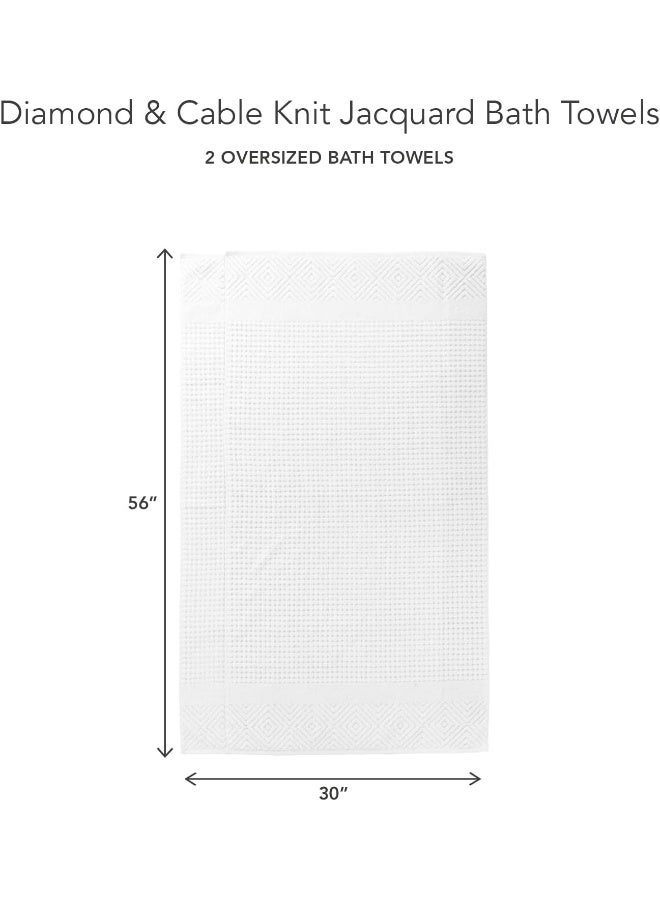 TexereSilk Texere 100 Organic Cotton Diamond Jacquard 700 GSM Luxury Bath Towel Sets  Ultra Soft and Absorbent Hotel and Spa Quality Diamond Bright White 2 Bath Towels - Image 4