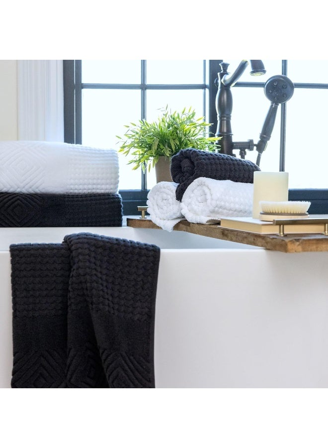 TexereSilk Texere 100 Organic Cotton Diamond Jacquard 700 GSM Luxury Bath Towel Sets  Ultra Soft and Absorbent Hotel and Spa Quality Diamond Bright White 2 Bath Towels - Image 2