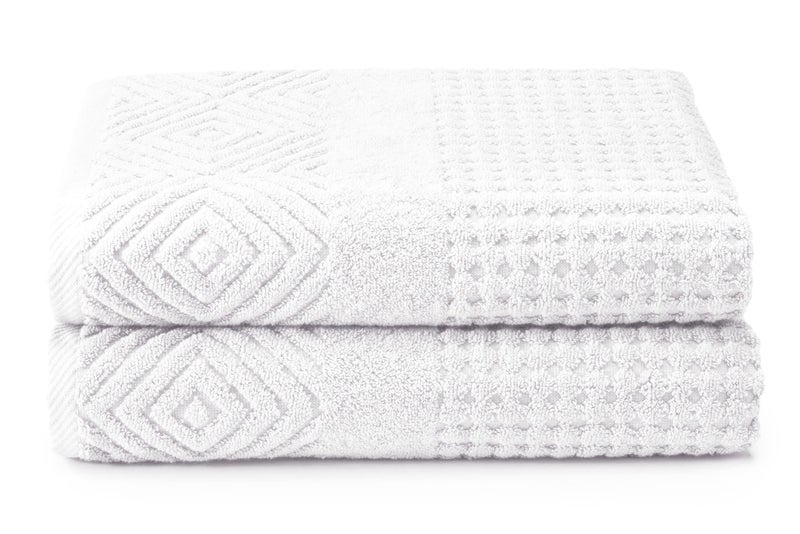 TexereSilk Texere 100 Organic Cotton Diamond Jacquard 700 GSM Luxury Bath Towel Sets  Ultra Soft and Absorbent Hotel and Spa Quality Diamond Bright White 2 Bath Towels - Image 1