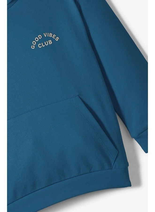 JUNE June Kids Hooded Embossed Printed Cotton Sweatshirt Teal