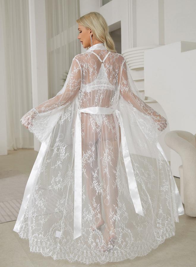 Take Two White Sheer Lace Long Sleeve Robe - Image 5