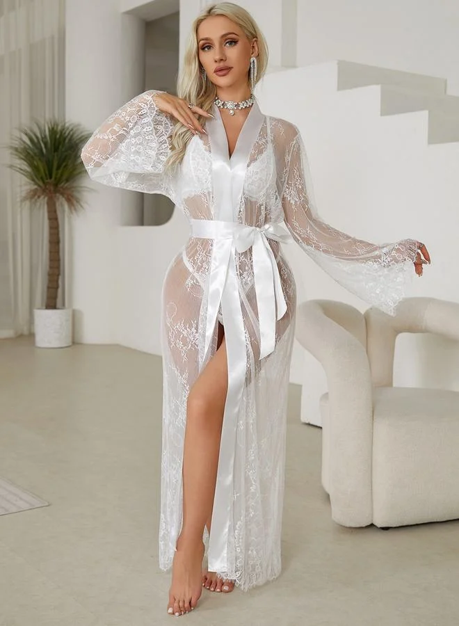Take Two White Sheer Lace Long Sleeve Robe
