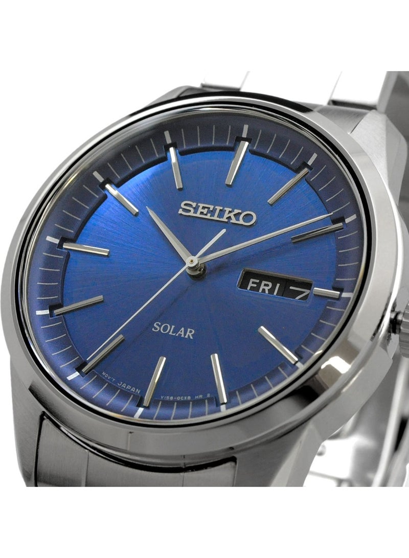 Seiko ساعة شمسية SNE525P1، قرص أزرق 40 مم، سوار من الفولاذ المقاوم للصدأ، مقاومة للماء حتى 100 م - Image 3
