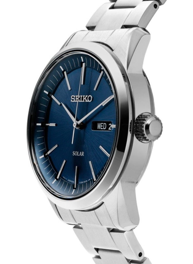 Seiko ساعة شمسية SNE525P1، قرص أزرق 40 مم، سوار من الفولاذ المقاوم للصدأ، مقاومة للماء حتى 100 م - Image 4