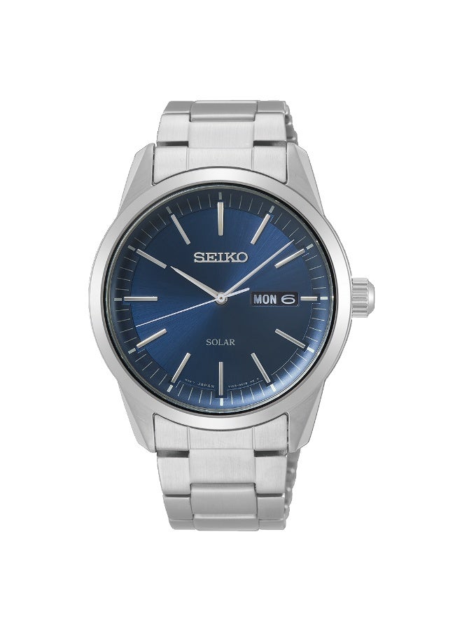 Seiko ساعة شمسية SNE525P1، قرص أزرق 40 مم، سوار من الفولاذ المقاوم للصدأ، مقاومة للماء حتى 100 م - Image 1