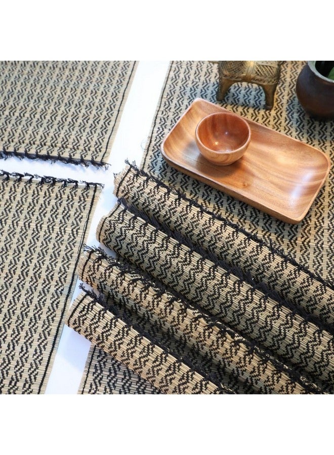 Peepul Tree Handcrafted Heat Resistant Grass Dinner Placemats for Dining Table | Eco Friendly Tableware Sustainably Handwoven from Natural Grass, Rectangle (6 PLACEMATS and 1 Table Runner, Black) - Image 2