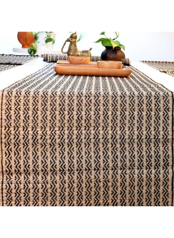 Peepul Tree Handcrafted Heat Resistant Grass Dinner Placemats for Dining Table | Eco Friendly Tableware Sustainably Handwoven from Natural Grass, Rectangle (6 PLACEMATS and 1 Table Runner, Black) - Image 3