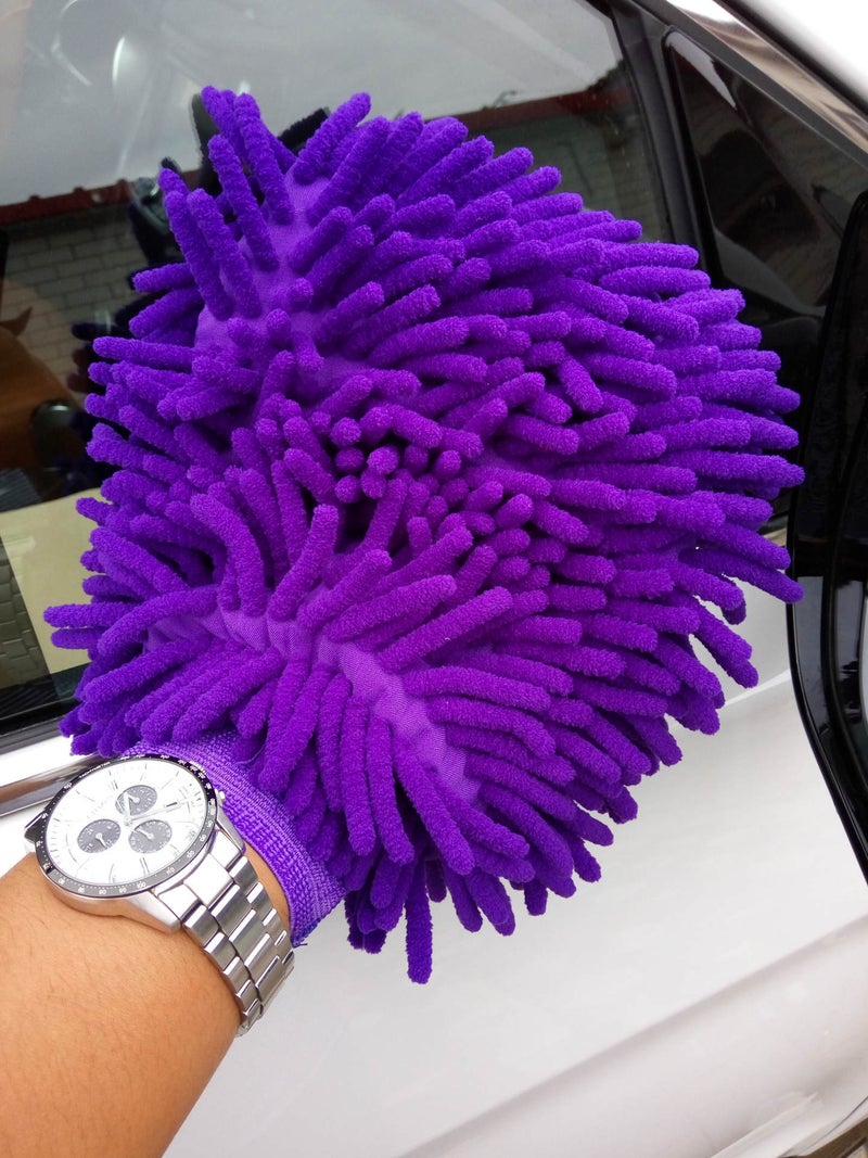 Large Double-Sided Chenille Car Wash Gloves Coral Fleece Towel Purple