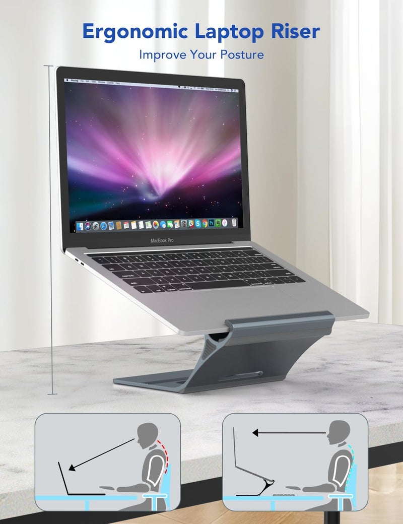 PHOCAR All-in-One Aluminum Laptop Stand & Vertical Laptop Holder, Self-Locking One-Piece Design, No Screws or Hinges, Laptop Riser for MacBook Air Pro, 13"-17" Laptops - Image 2