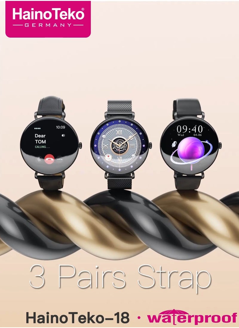 Haino Teko HainoTeko-18 Waterproof Smart Watch With Round Shape AMOLED Display BT Calling Support 3 Pair Straps and Charging Cable Designed for Ladies Black  - Image 4