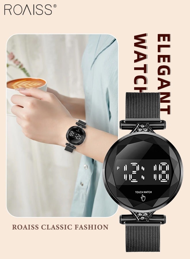 roaiss Women's LED Touch Screen Electronic Watch, Digital Display Round Dial, Multifunction Luxurious Waterproof Wristwatch as Gift for Women - Image 1
