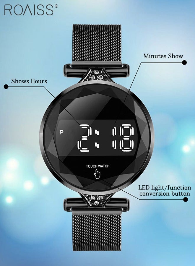 roaiss Women's LED Touch Screen Electronic Watch, Digital Display Round Dial, Multifunction Luxurious Waterproof Wristwatch as Gift for Women - Image 3