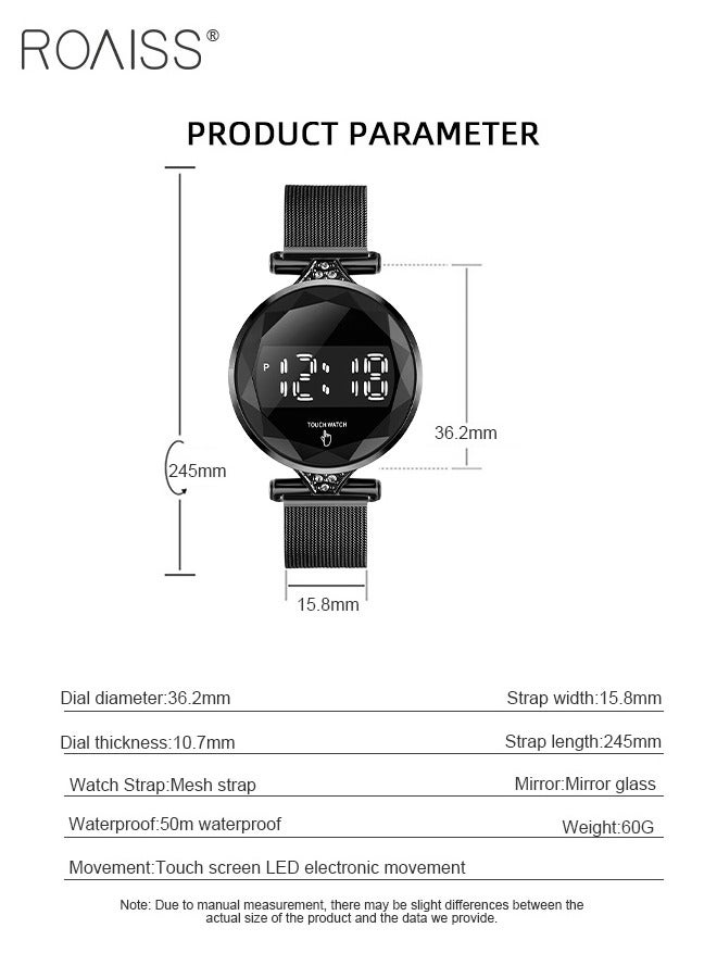 roaiss Women's LED Touch Screen Electronic Watch, Digital Display Round Dial, Multifunction Luxurious Waterproof Wristwatch as Gift for Women - Image 4