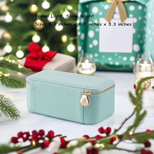 Vlando Travel Jewelry Box Organizer - 12 Small Velvet Zipped Pouches Pockets for Jewelries Necklaces Rings Earrings Sorting Storage, Aqua Blue - Image 2