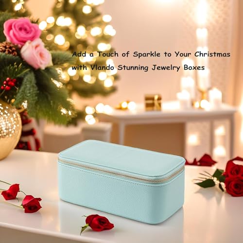Vlando Travel Jewelry Box Organizer - 12 Small Velvet Zipped Pouches Pockets for Jewelries Necklaces Rings Earrings Sorting Storage, Aqua Blue - Image 4