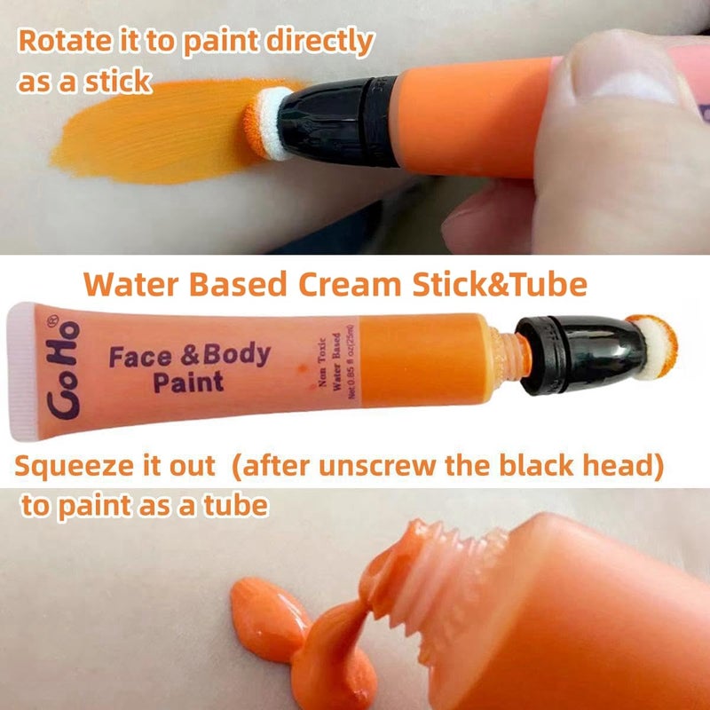 Go Ho Orange Face Paint Stick,Water Based Cream Orange Face Body Paint Washable for Halloween Cosplay SFX Tiger Pumpkin Makeup - Image 4