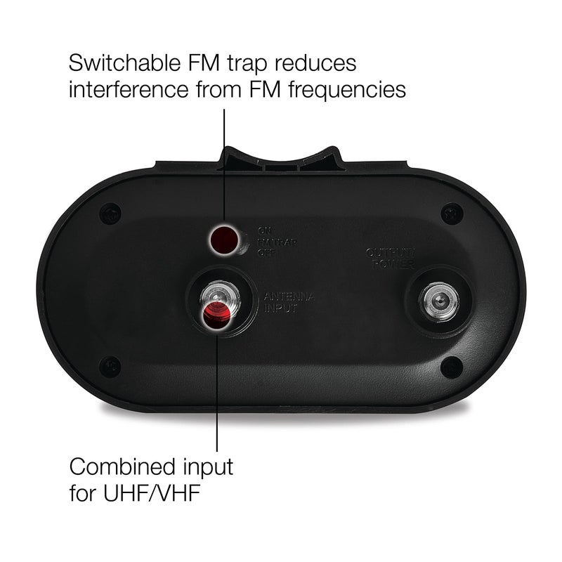 rca مضخم إشارة رقمي RCA للهوائيات الخارجية - ضوضاء منخفضة للغاية، تضخيم UHF/VHF، سهل التركيب مع موصل طاقة داخلي، يدعم جميع أجهزة التلفاز وهوائيات التلفاز الخارجية السلبية (AMP2450E) - Image 3