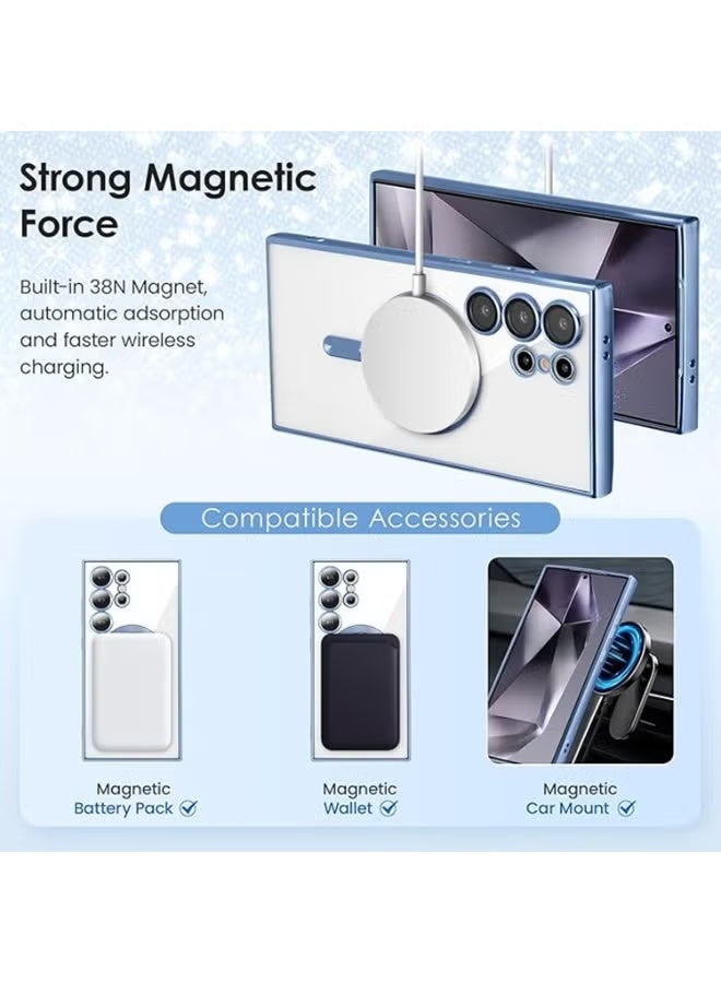 YoYoTech Galaxy S24 Ultra Magnetic Case Luxury Plating Design Galaxy S24 Ultra Case with Camera Lens Protector Soft TPU Bumper for Samsung Galaxy S24 Ultra 6.8” - Light Blue - Image 4
