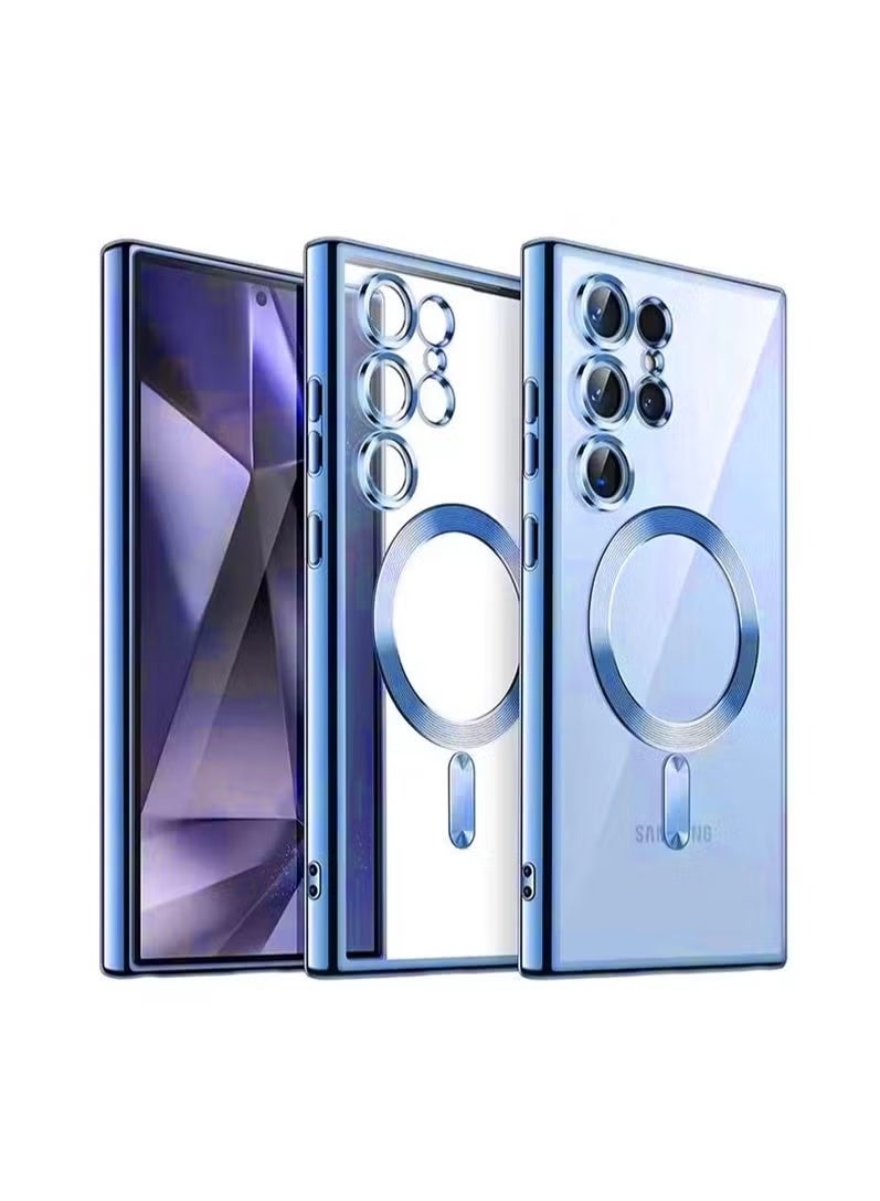 YoYoTech Galaxy S24 Ultra Magnetic Case Luxury Plating Design Galaxy S24 Ultra Case with Camera Lens Protector Soft TPU Bumper for Samsung Galaxy S24 Ultra 6.8” - Light Blue - Image 1