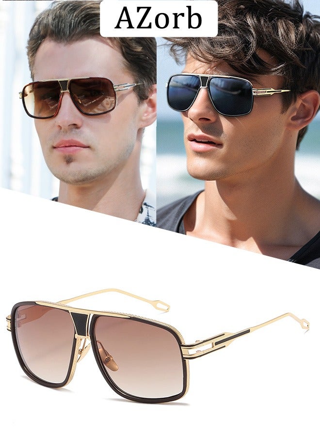 AZorb Sunglasses Women Men Hard Alloy Metal Frame Sun Glassess for Women Men's Sunglass Aviator Fashion Design High Quality UV400 Protection Shades Brown - Image 1