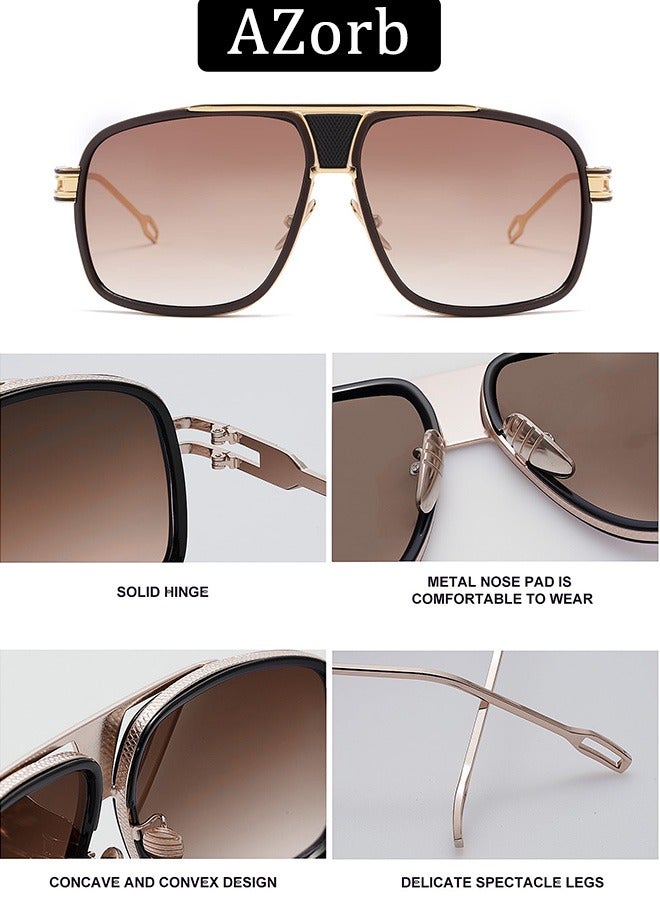 AZorb Sunglasses Women Men Hard Alloy Metal Frame Sun Glassess for Women Men's Sunglass Aviator Fashion Design High Quality UV400 Protection Shades Brown - Image 2