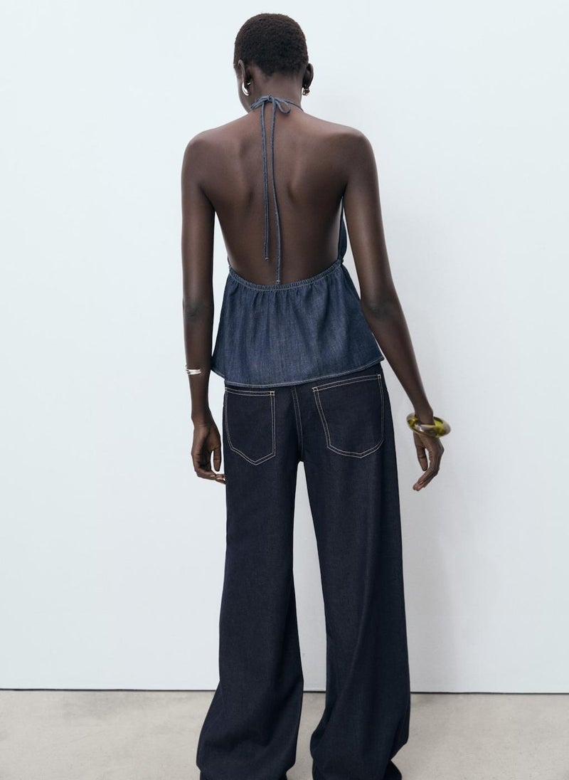MANGO V-Neck Denim Top With Bow  - Image 2