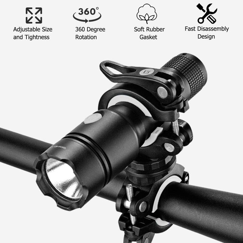 حامل مصباح يدوي من COSOOS (عبوة من قطعتين)، حامل تثبيت عالمي لمصباح الدراجة LED مع مشبك دوار 360 درجة للمصباح اليدوي، ركوب الدراجات، والتنقل تصميم عالمي متعدد - Image 2