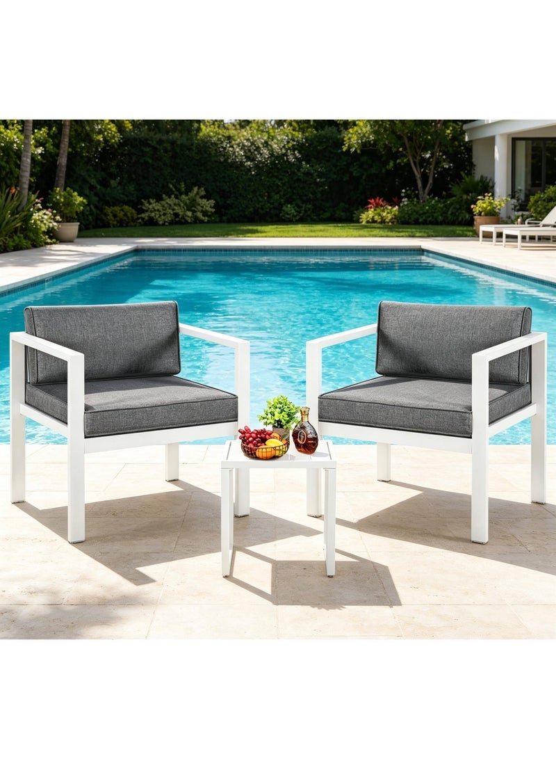 YIYAN 3-Piece Indoor-Outdoor Aluminum Bistro Set with Coffee Table, Balcony Patio Furniture with Gray Cushions - Image 2