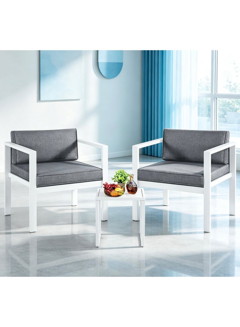 YIYAN 3-Piece Indoor-Outdoor Aluminum Bistro Set with Coffee Table, Balcony Patio Furniture with Gray Cushions - Image 1