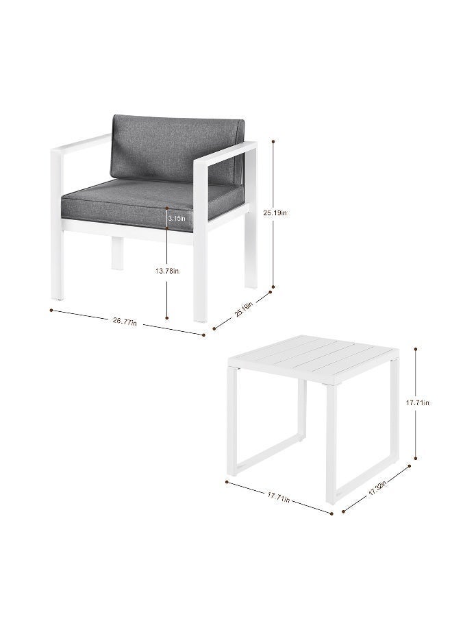 YIYAN 3-Piece Indoor-Outdoor Aluminum Bistro Set with Coffee Table, Balcony Patio Furniture with Gray Cushions - Image 5