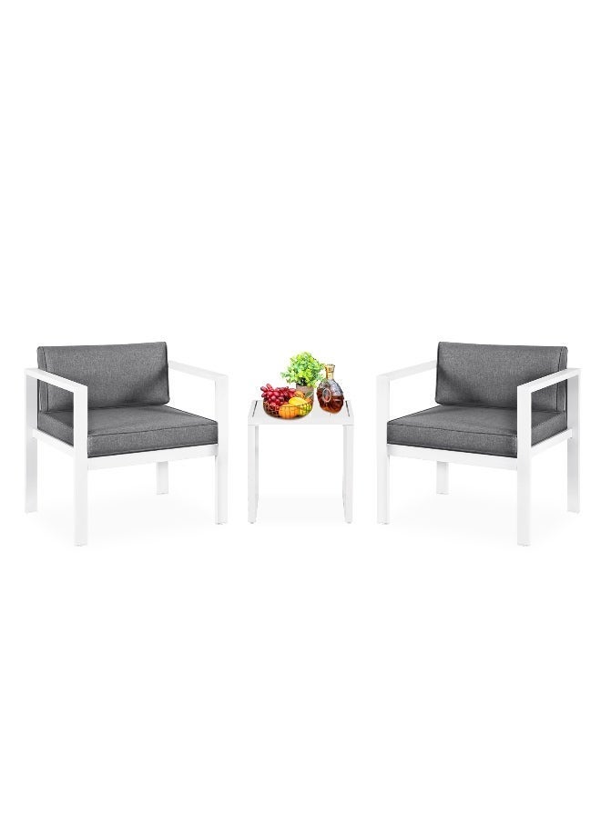 YIYAN 3-Piece Indoor-Outdoor Aluminum Bistro Set with Coffee Table, Balcony Patio Furniture with Gray Cushions - Image 4