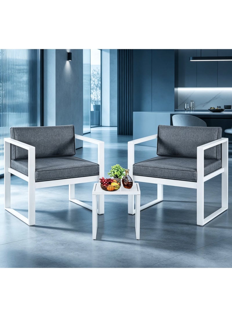 YIYAN 3-Piece Indoor-Outdoor Aluminum Bistro Set with Coffee Table, Balcony Patio Furniture with Gray Cushions - Image 3