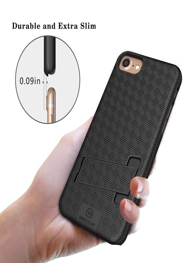 ويزجير جراب WixGear Shell Holster Combo متوافق مع iPhone 8 و 7، جراب Apple مزود بحامل ومشبك حزام - أسود - Image 4