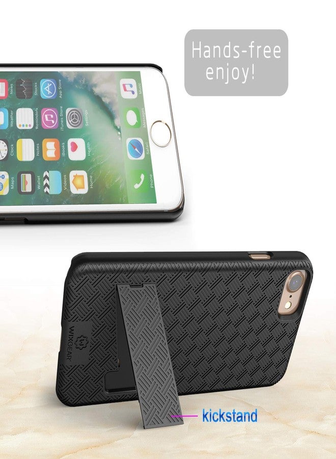 ويزجير جراب WixGear Shell Holster Combo متوافق مع iPhone 8 و 7، جراب Apple مزود بحامل ومشبك حزام - أسود - Image 2