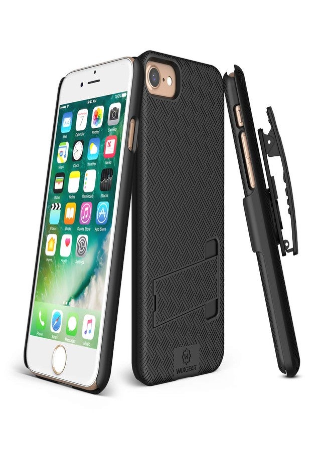 ويزجير جراب WixGear Shell Holster Combo متوافق مع iPhone 8 و 7، جراب Apple مزود بحامل ومشبك حزام - أسود - Image 1