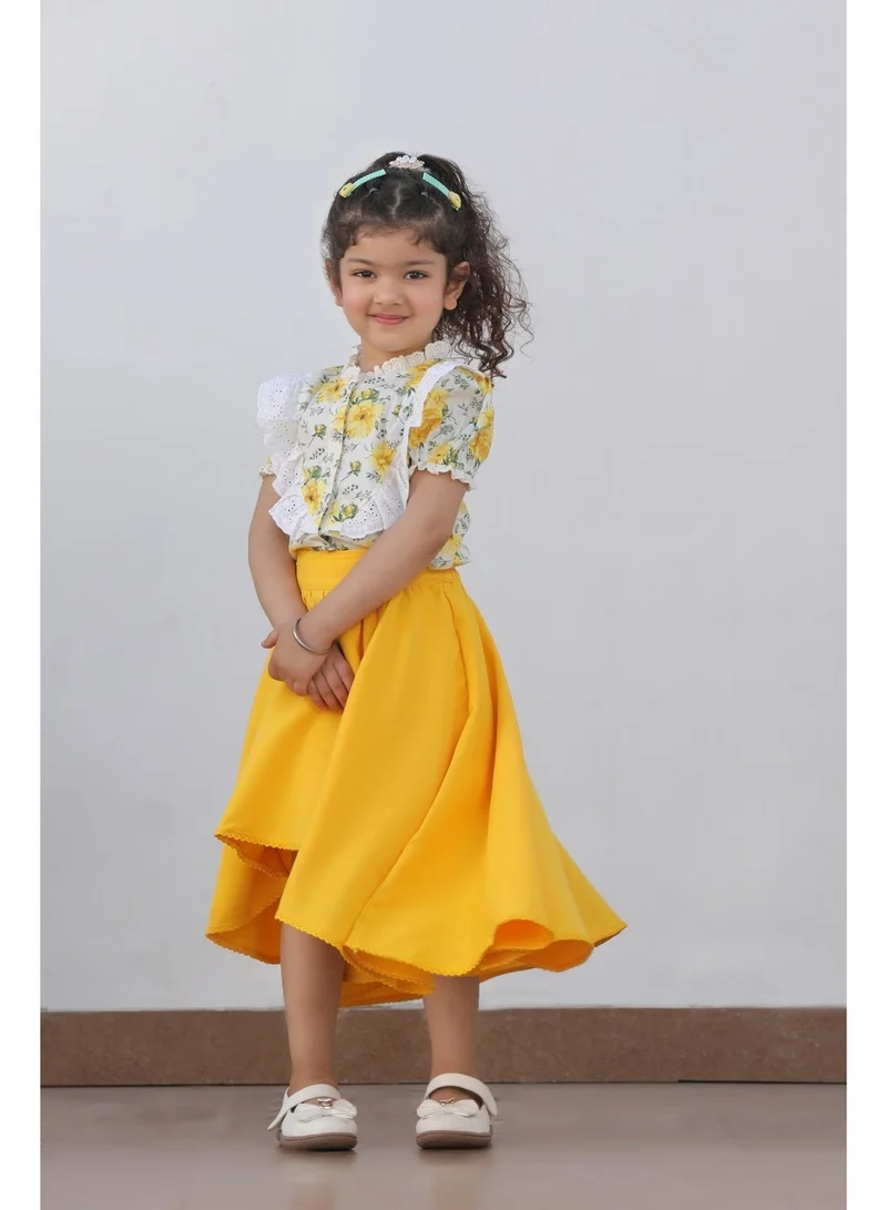 Luxe & Hardy Girls Puff Sleeve Top And High Low Flared Skirt