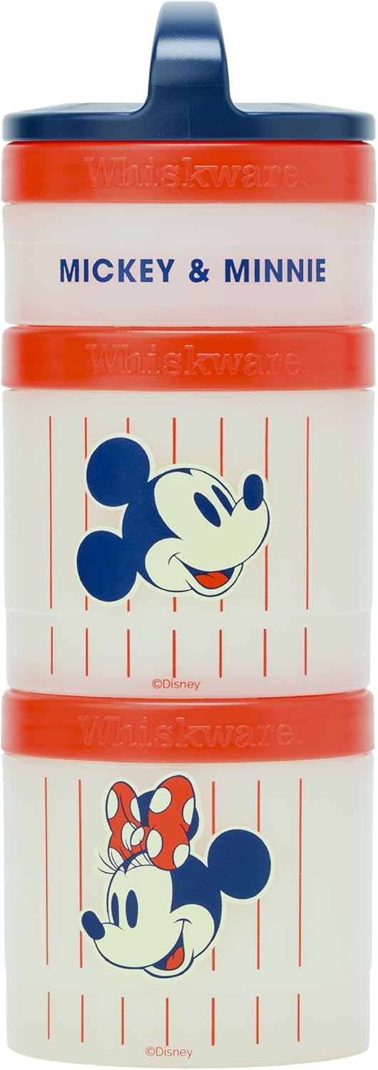 Whiskware Disney Mickey Mouse and Friends Stackable Snack Containers for Babies Toddlers and Kids 3 Stackable Snack Cups for School and Travel Cupholder Friendly Mickey and Minnie Baseball - Image 1