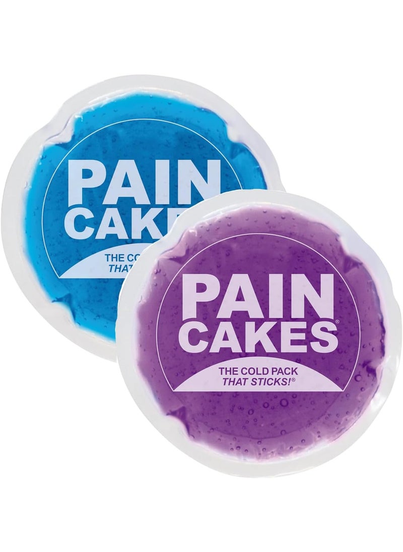 PAINCAKES PAINCAKES Reusable, Sticks to Body, Round Cold Pack, Mini, 2 Count, Purple and Blue, Small Ice Packs, Perfect for Injuries, and Small Areas, Latex-Free Cold Compress 