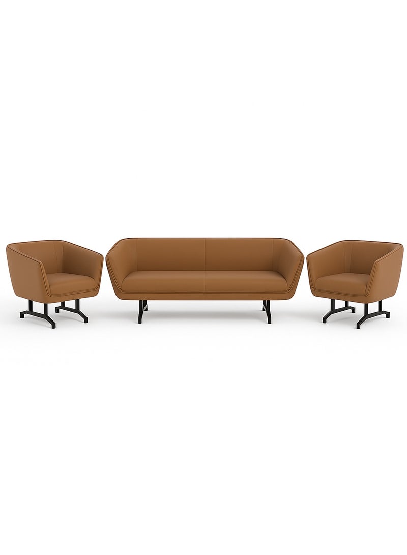 NeoFront Single Seater Office Sofa - Anti-Scratch PU Leather Visitor Sofa with Metal Frame for Reception Area, CEO & Manager Room - Orange Leather Seating Sofa (101 x 80 x 74 cm) FU8060-1