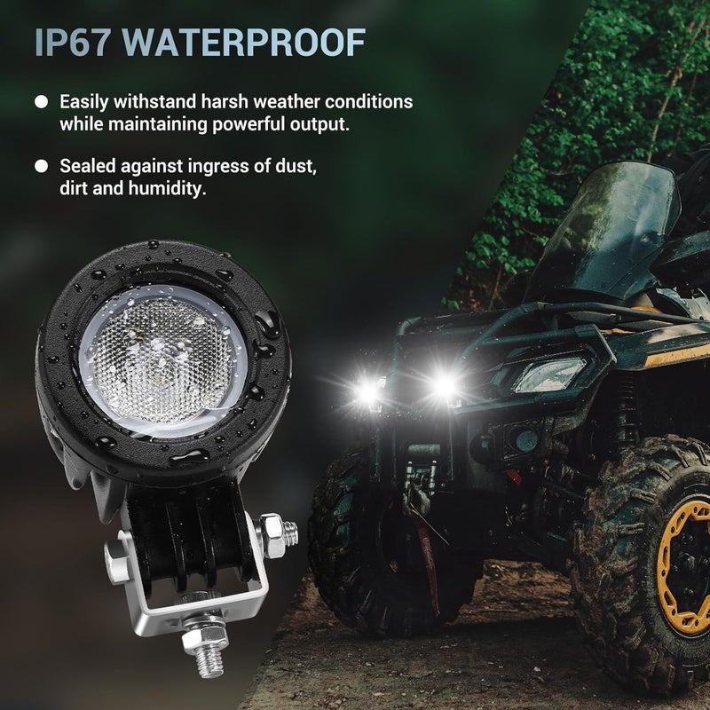 Audak 2Pcs 10W Flood Mini LED Work Light - 2 Inch Round LED Driving Lights for Motorcycles, ATVs, and Trucks - Image 4