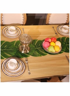 KASTWAVE Artificial Palm Leaves Table Runners, KASTWAVE 72 Inch Long Tropical Palm Leaves Table Runner Faux Leaf Table Cloth for Wedding Hawaiian Theme Party Supply Table Decoration Summer (2 Pieces)  - Image 3