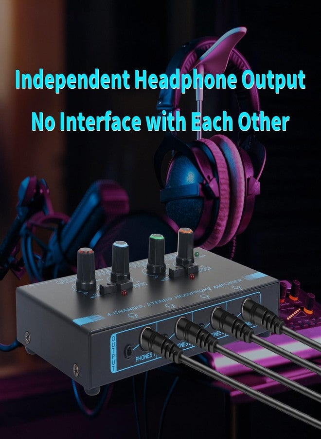 Horse Headphone Amp Amplifier, 4-Channel Metal Stereo Audio Amplifier, Mini Earphone Splitter, 1/4" 1/8" TRS/TS Audio Input and Output for Music Studio, DC 12V(Blue&Black) - Image 2