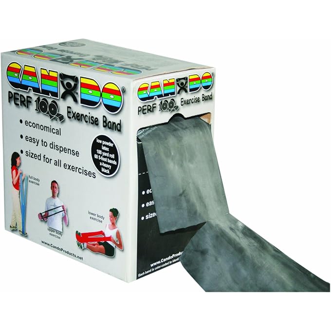 3B Scientific Cando Perf 100 Low Powder Exercise Band, 100 Yard With Perforations, Black: X-Heavy - Image 1