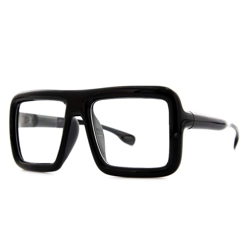 grinderPUNCH Thick Square Frame Clear Lens Glasses Eyeglasses Super Oversized Fashion and Costume - Black - Image 1